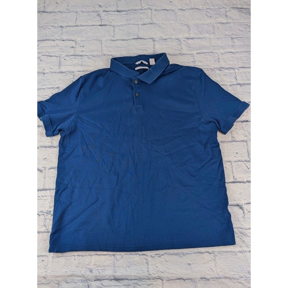 Calvin Klein Liquid Touch Mens Polo Large Navy Blue Camisa Short Sleeve